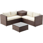 Concept - usine - salon de jardin en résine tressée 4 places avec coffre intégré marron et blanc silang ... Concept - usine - salon de jardin en résine tressée 4 places avec coffre intégré marron et blanc silang ...