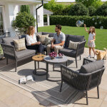 Salon de jardin 5 - 6 places - canap� d?angle + 2 tables basses - rotin pe + cordage - fer galvanis� ...