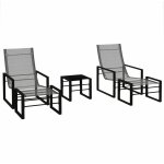 Salon de jardin 5 pices 2 places mtal noir tissu mesh gris