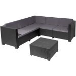 Pegane - salon de jardin de 5 places en r�sine tress�e coloris anthracite( 2 canap�s + table basse)