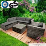 Salon de jardin 6 places 5 - 6 personnes, rotin tress� alu, cosy gris tr�s fin et �l�gant, confortable, ...