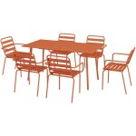 Salon de jardin 6 places 7 pi�ces - table � manger 6 chaises empilables - acier thermolaqu� terre battue ...