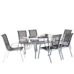 Concept - usine - table de jardin et 6 chaises en aluminium et acier gris alassio Concept - usine - table de jardin et 6 chaises en aluminium et acier gris alassio