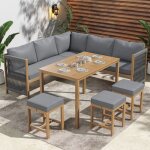 Salon de jardin pour 7 - 8 places, ensemble de meubles de jardin avec coussins, table et chaises d?ext�rieur ...