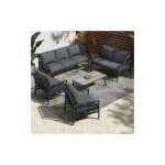 Salon de jardin 7 places, 1 table basse, coussin d'assise amovible et lavable, rotin pe, gris