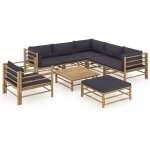 Vidaxl - salon de jardin 8 pcs avec coussins gris fonc bambou