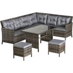 Salon de jardin 8 pers. grand confort canap d'angle + 2 poufs + table  manger 12 coussins assise & ...