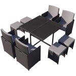 Table et chaises 8 places en rsine tresse noir et gris florida