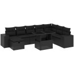 Salon de jardin 9 pcs avec coussins noir r�sine tress�e vidaxl