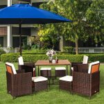 Salon de jardin 9 pièces, ensemble meuble de terrasse avec coussins et repose - pieds et table en rotin ... Salon de jardin 9 pièces, ensemble meuble de terrasse avec coussins et repose - pieds et table en rotin ...