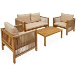 Salon de jardin alcira 4 places en bois d'acacia et cordes beiges et coussins beiges. 1 canap� 2 pl + ...