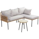 Concept - usine ? salon de jardin d'angle 3 places en r�sine rotin naturel ? 2 canap�s et table basse ...