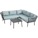 Outsunny - salon de jardin d'angle 5 places 4 pices coussins inclus alu. rsine tresse gris