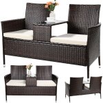 Salon de jardin, banc de jardin en poly rotin, ensemble de meubles de balcon, brun