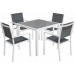 Happy garden - salon de jardin bergamo en textil�ne gris 4 places - aluminium blanc