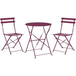 Salon de jardin bistrot table et 2 chaises en acier rouge bordeaux pliable fiori