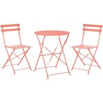 Salon de jardin bistrot table et 2 chaises en acier rouge corail avec patins fiori