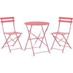 Salon de jardin bistrot table et 2 chaises en acier rouge pliable avec patins fiori