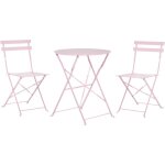 Salon de jardin bistrot table et 2 chaises pliables en acier rose pastel fiori