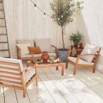 Salon de jardin en bois 4 places - ushua�a - canap�. fauteuils et table basse en acacia. design bois ...