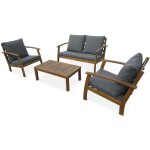 Salon de jardin en bois 4 places - ushua�a - canap�. fauteuils et table basse en acacia. design bois ...