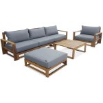 Salon de jardin en bois 5 places - mendoza - canap�. fauteuils et table basse en acacia. 6 �l�ments modulables ...
