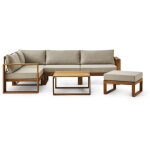 Salon de jardin en bois d'acacia fsc avec coussins gris ? 6 places ? banquette d'angle modulable ? tables ...