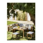 Salon de jardin en bois dacacia fsc avec coussins + housse de protection - 7 personnes - levata - gris ...