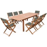 Salon de jardin en bois almeria. grande table 180 - 240cm rectangulaire 2 fauteuils 6 chaises eucalyptus ...