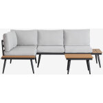 Sklum - salon de jardin avec canapé d'angle 4 places et table basse en aluminium et bois nadi noir - ... Sklum - salon de jardin avec canapé d'angle 4 places et table basse en aluminium et bois nadi noir - ...