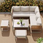 Salon de jardin, canap� d'angle 6 - 7 places, pieds r�glables, incluant tous les coussins d'assise et ...
