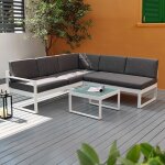 Salon de jardin canap� d'angle ext�rieur + table basse en verre jamila