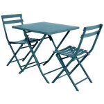 Salon de jardin carr� en m�tal greensboro 70 x 70 cm bleu canard avec 2 chaises - hesp�ride