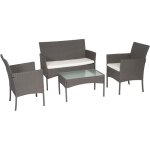 Happy garden - salon de jardin cordoue en r�sine tress�e gris 4 places - coussins ivoire