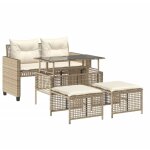 Salon de jardin avec coussins 4 pcs beige r�sine tress�e verre vidaxl