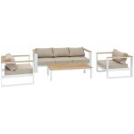 Hesperide - salon de jardin emperia 5 places blanc & acacia en acier trait en epoxy - hespride