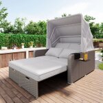 Salon de jardin extensible - canap� lounge en rotin pe avec auvent r�glable - structure en acier - taupe ...
