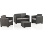 Salon de jardin extrieur 4 places en rsine tresse anthracite (1 table basse + 2 fauteuils + 1 canap ...