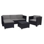 Pegane - salon de jardin extrieur de 5 places en rsine tresse (1 fauteuil + 1 canap d'angle + 1 table ...