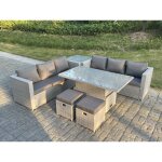 Salon de jardin exterieur table  manger rglable en hauteur ave canap table d'appoint petit tabourets ...