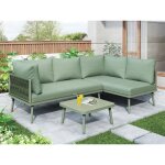 Salon de jardin en fer forg� - 4 places - canap� d'angle ext�rieur avec coussins - 2 canap�s et 1 table ...
