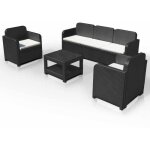 Grand soleil ? salon de jardin en polyrotin 5 places ? canap� 3 places et 2 fauteuils ? table basse rectangula ...