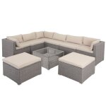 Salon de jardin lounge en polyrotin 26 pi�ces canap� de jardin en r�sine tress�e avec table ensemble ...