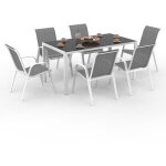Idmarket - salon de jardin madrid table 150 cm et 6 chaises empilables blanc et gris Idmarket - salon de jardin madrid table 150 cm et 6 chaises empilables blanc et gris