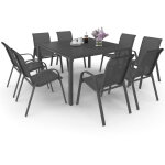 Salon de jardin madrid table carr�e 130 cm et 8 chaises empilables gris anthracite