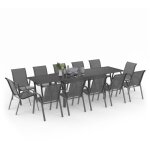 Salon de jardin madrid table extensible plateau gris 135 - 270 cm et 12 chaises empilables gris anthracite ...