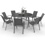 Salon de jardin madrid table ronde 150 cm et 8 chaises empilables gris anthracite