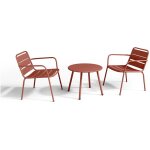Salon de jardin en m�tal - 2 fauteuils bas empilables et une table d'appoint ronde - terracotta - mirmande ...