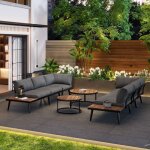 Salon de jardin modulable 6 places - avec 2 tables gigognes - structure en fer galvanis� et bois d'acacia ...