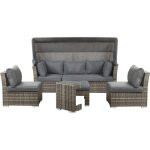Salon de jardin modulable divan lounge canapé avec toit pare - soleil 2 fauteuils et pouf ottoman en ... Salon de jardin modulable divan lounge canapé avec toit pare - soleil 2 fauteuils et pouf ottoman en ...